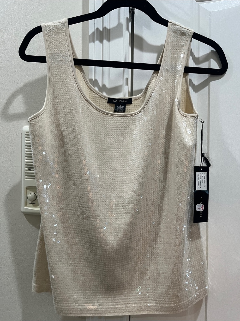 Louben Ivory Sequin Scoop Neck Tank